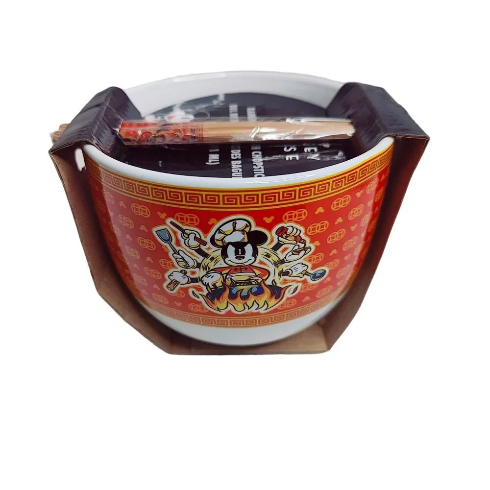 Disney Ceramic Ramen Bowl Set‎ Mickey Mouse Wild Wok Matching Chopsticks New